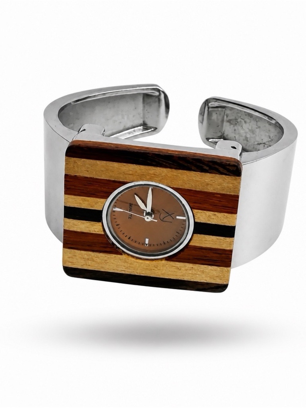 Retro Boho Quartz Cuff Watch with Striped Wood Face New Battery